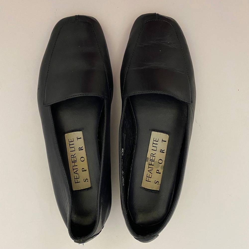 Feather Lite Sport 90s Loafers Women 5 Black  Leather Square Toe Block HeelF - Picture 5 of 6